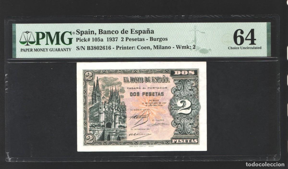 Billetes espa&ntilde;oles: ESTADO ESPA&Ntilde;OL PRECIOSO PMG 64 |SOLO ACEPTO PAYPAL| BILLETE 2 PESETAS 1937 LEER DESCRIPCION
