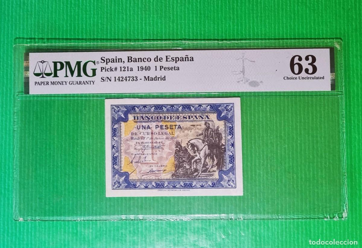 Billetes espa&ntilde;oles: SIN SERIE ESTADO ESPA&Ntilde;OL PRECIOSO PMG 63 |SOLO ACEPTO PAYPAL| BILLETE 1 PESETA 1940 LEER DESCRIPCION