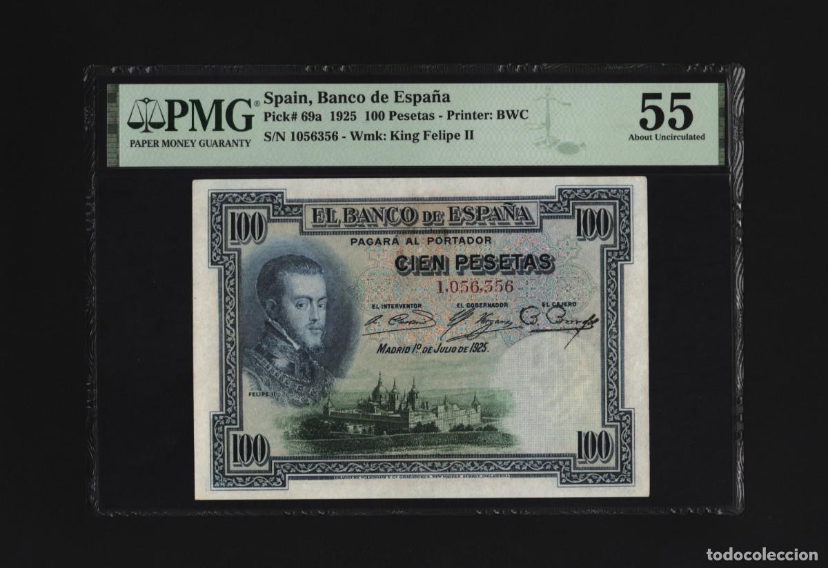 Billetes espa&ntilde;oles: SIN SERIE ** PRECIOSO PMG 55 |SOLO ACEPTO PAYPAL| BILLETE 100 PESETAS 1925 LEER DESCRIPCION