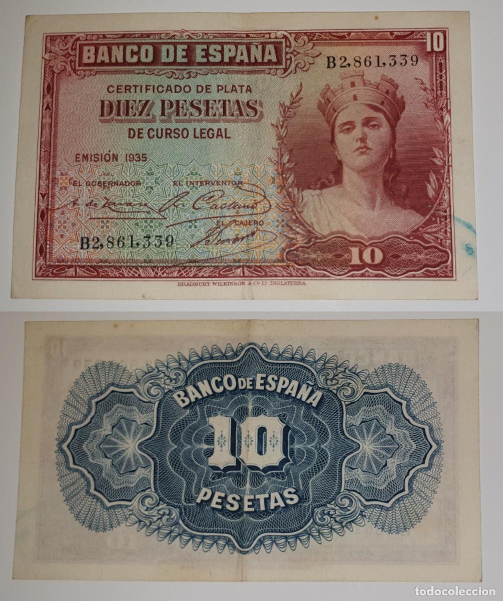 Billetes espa&ntilde;oles: 10 PESETAS 1935 CERTIFICADO DE PLATA &ndash; BANCO DE ESPA&Ntilde;A &ndash; REP&Uacute;BLICA &ndash; SERIE B &ndash; B2861339