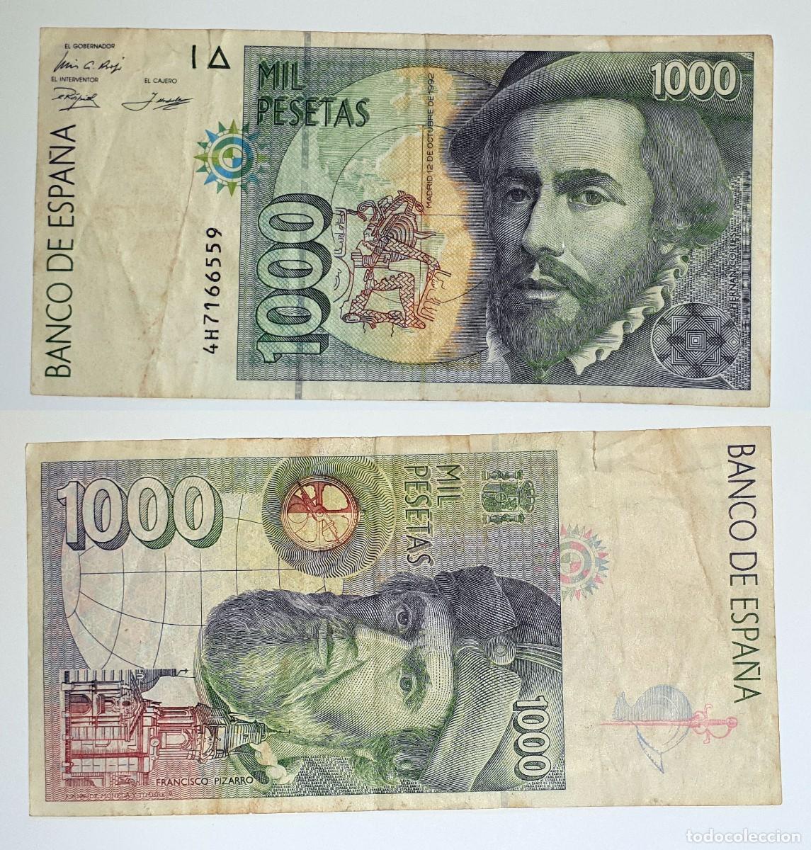 Billetes espa&ntilde;oles: Espa&ntilde;a 1000 Pesetas 1992 Hern&aacute;n Cort&eacute;s y Francisco Pizarro &ndash; Serie 4H