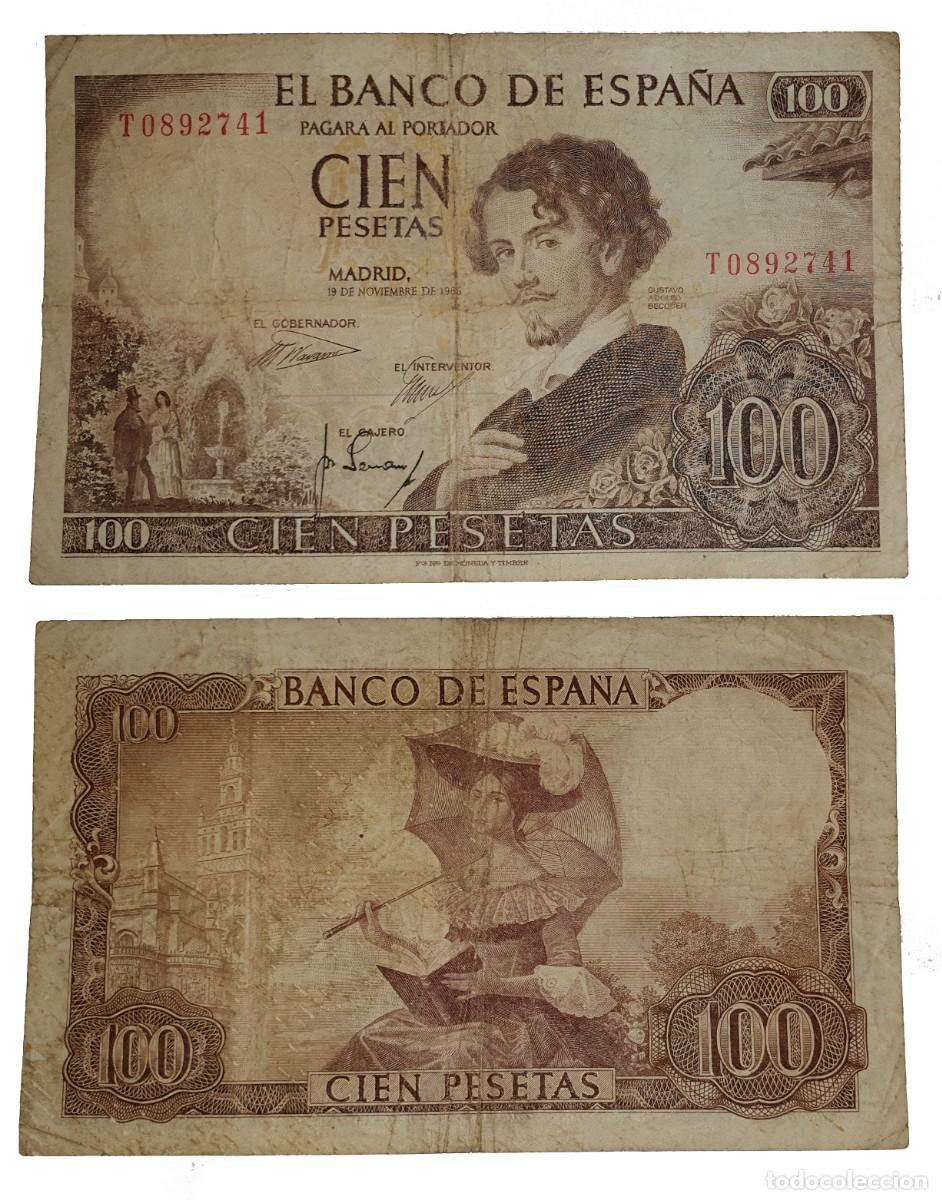 Billetes espa&ntilde;oles: Espa&ntilde;a 100 Pesetas 1965 Gustavo Adolfo B&eacute;cquer &ndash; Serie T &ndash; Madrid
