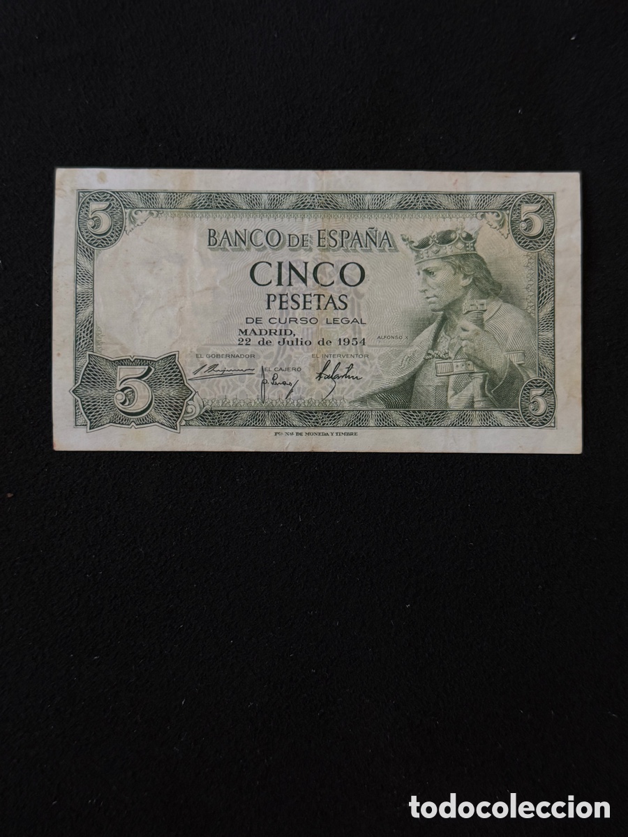 Spanische Banknoten: Billete de 5 PESETAS de 1954- Serie N. (ALFONSO X)
