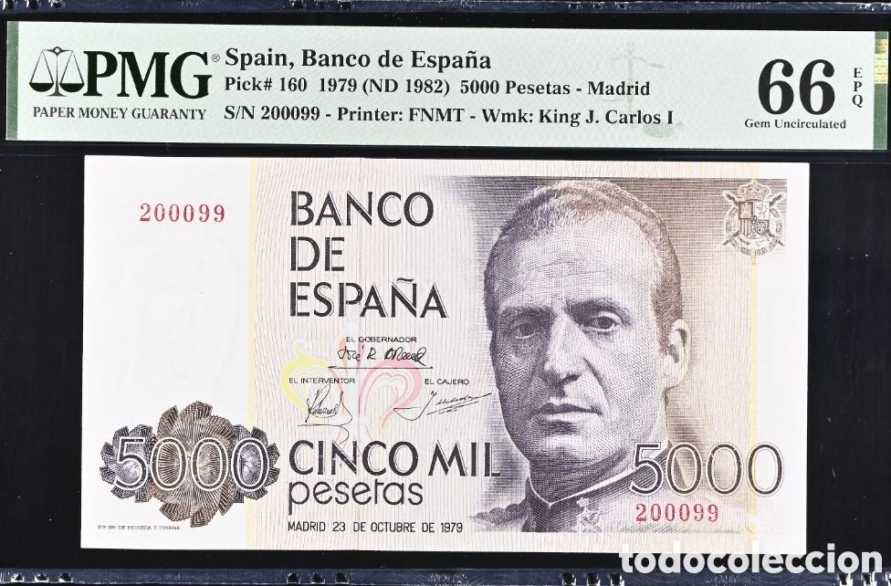 Billetes espa&ntilde;oles: Billete 5000 PESETAS 1979 -JUAN CARLOS I- PMG 66 EPQ, sin serie
