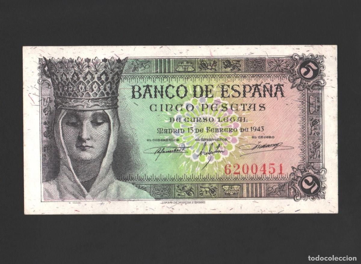 Billetes espa&ntilde;oles: SIN SERIE ** PRECIOSO SIN CIRCULAR SC |SOLO ACEPTO PAYPAL| BILLETE 5 PESETAS 1943 LEER DESCRIPCION