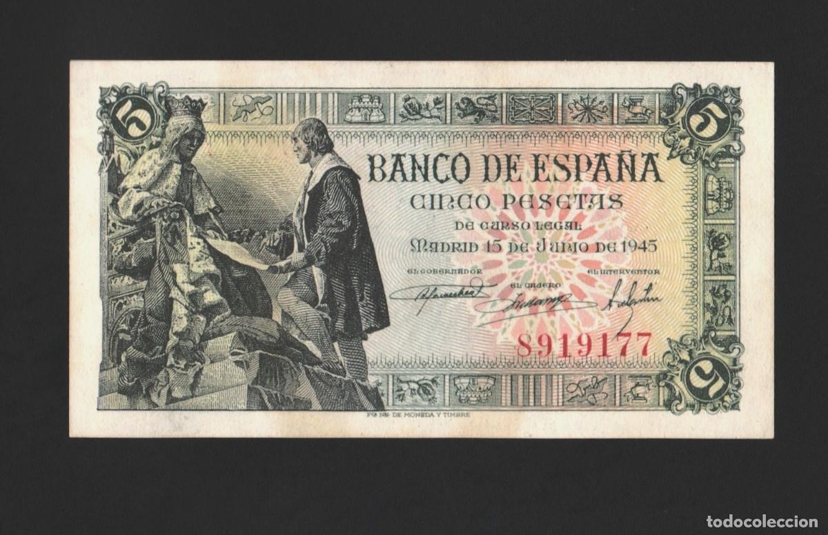Billetes espa&ntilde;oles: SIN SERIE ** PRECIOSO SIN CIRCULAR SC |SOLO ACEPTO PAYPAL| BILLETE 5 PESETAS 1945 LEER DESCRIPCION