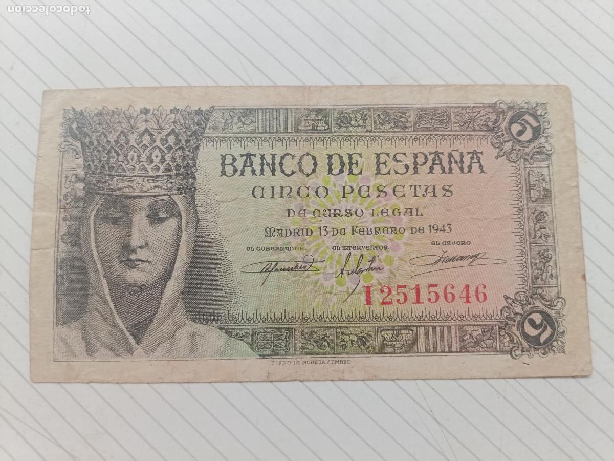 Billetes espa&ntilde;oles: ESPA&Ntilde;A 5 PESETAS DE 1943