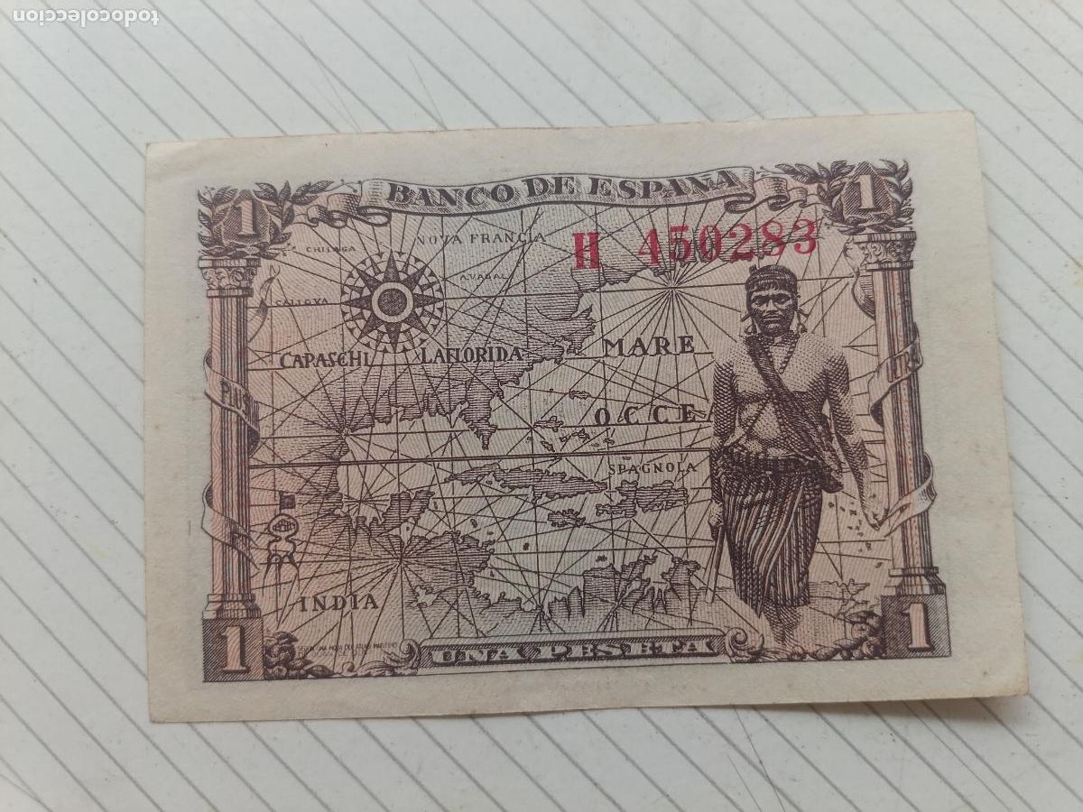 Billetes espa&ntilde;oles: ESPA&Ntilde;A 1 PESETA DE 1945 EBC - Foto 2
