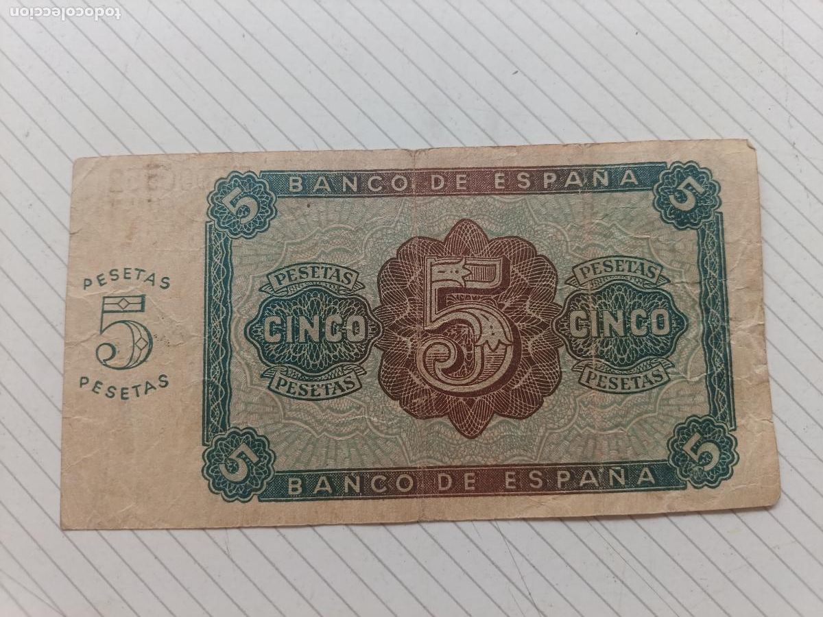 Billetes espa&ntilde;oles: ESPA&Ntilde;A 5 PESETA DE 1938 - Foto 2