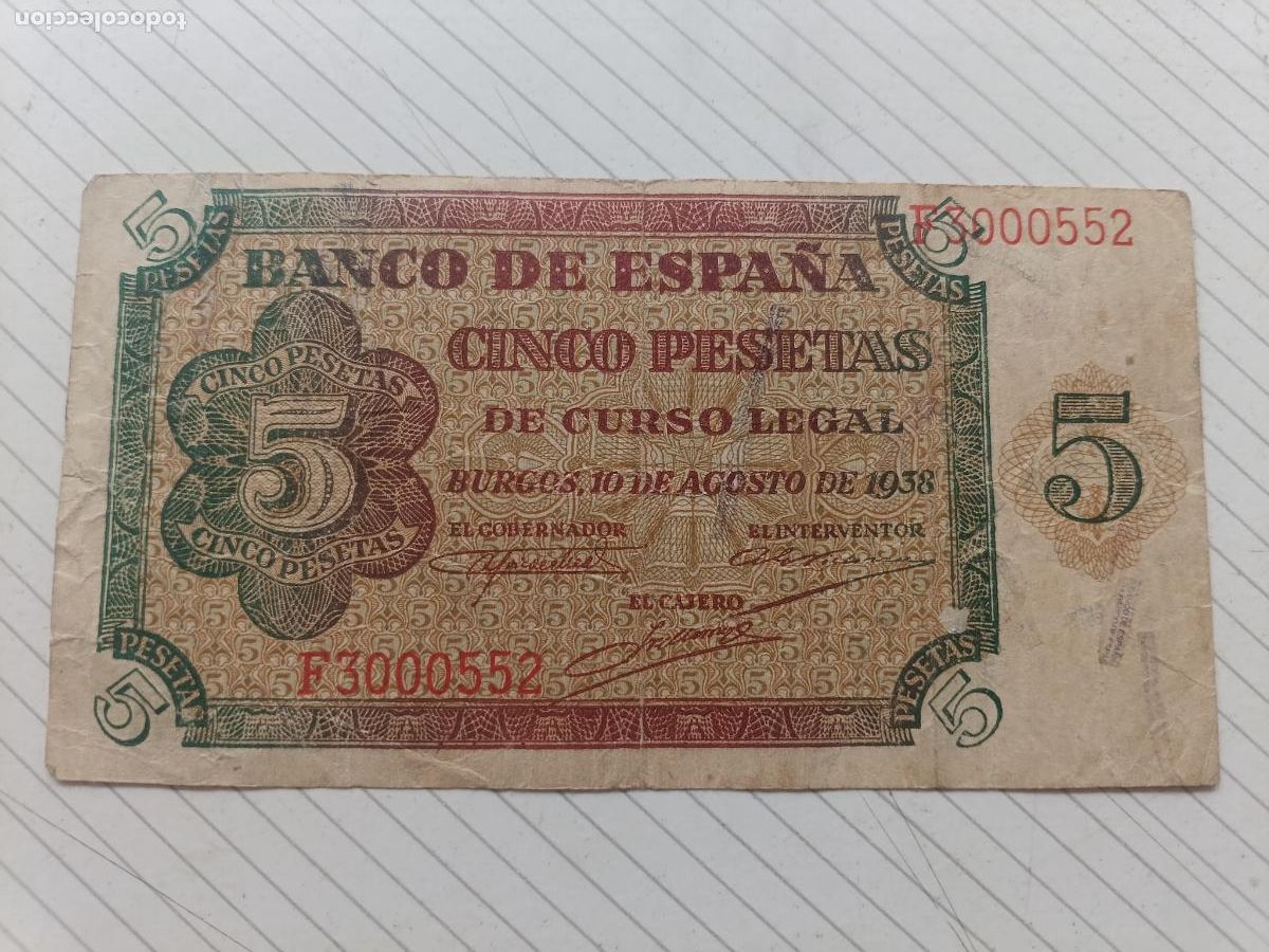 Billetes espa&ntilde;oles: ESPA&Ntilde;A 5 PESETA DE 1938