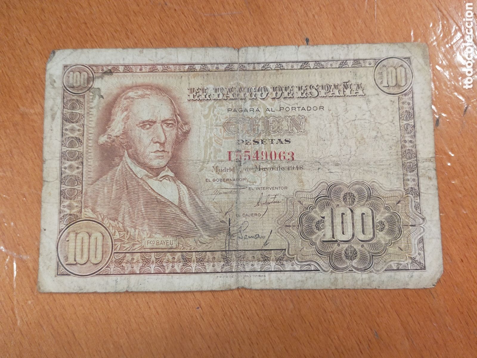 Billets espagnols: billete antiguo de 100 pesetas del Banco de Espa&ntilde;a, emitido en Madrid el 2 de mayo de 1948