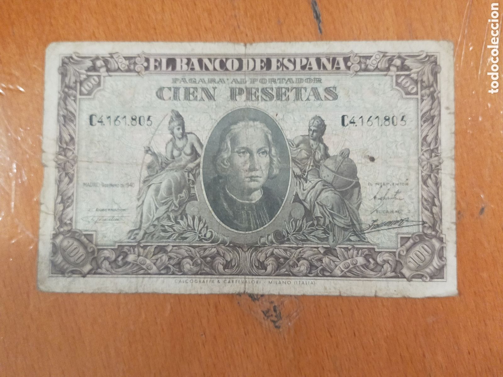 Notas espanholas: 100 pesetas billete antiguo espa&ntilde;ol del Banco de Espa&ntilde;a, emitido el 9 de enero de 1940,