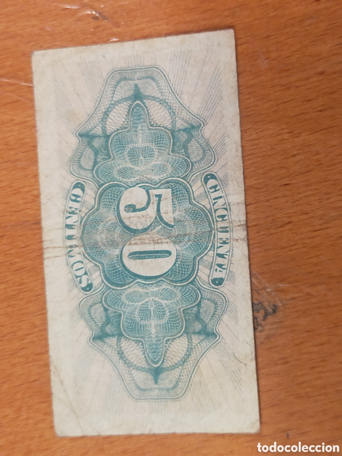 Billetes espa&ntilde;oles: Billete Rep&uacute;blica 1937 , 50 c&eacute;ntimos - Foto 2