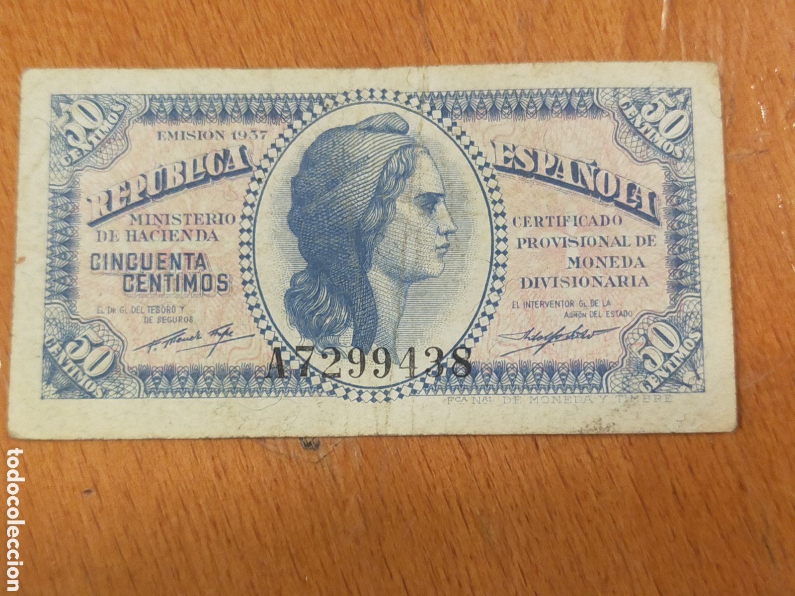 Billetes espa&ntilde;oles: Billete Rep&uacute;blica 1937 , 50 c&eacute;ntimos