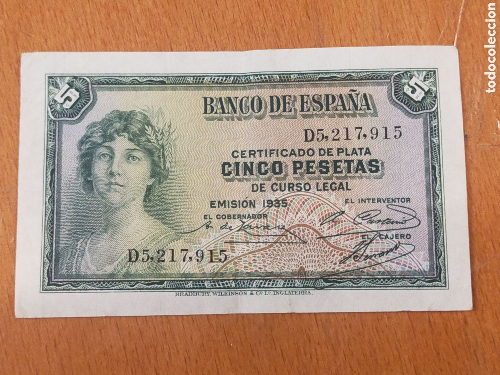 Billetes espa&ntilde;oles: Billete 5 pesetas, 1935
