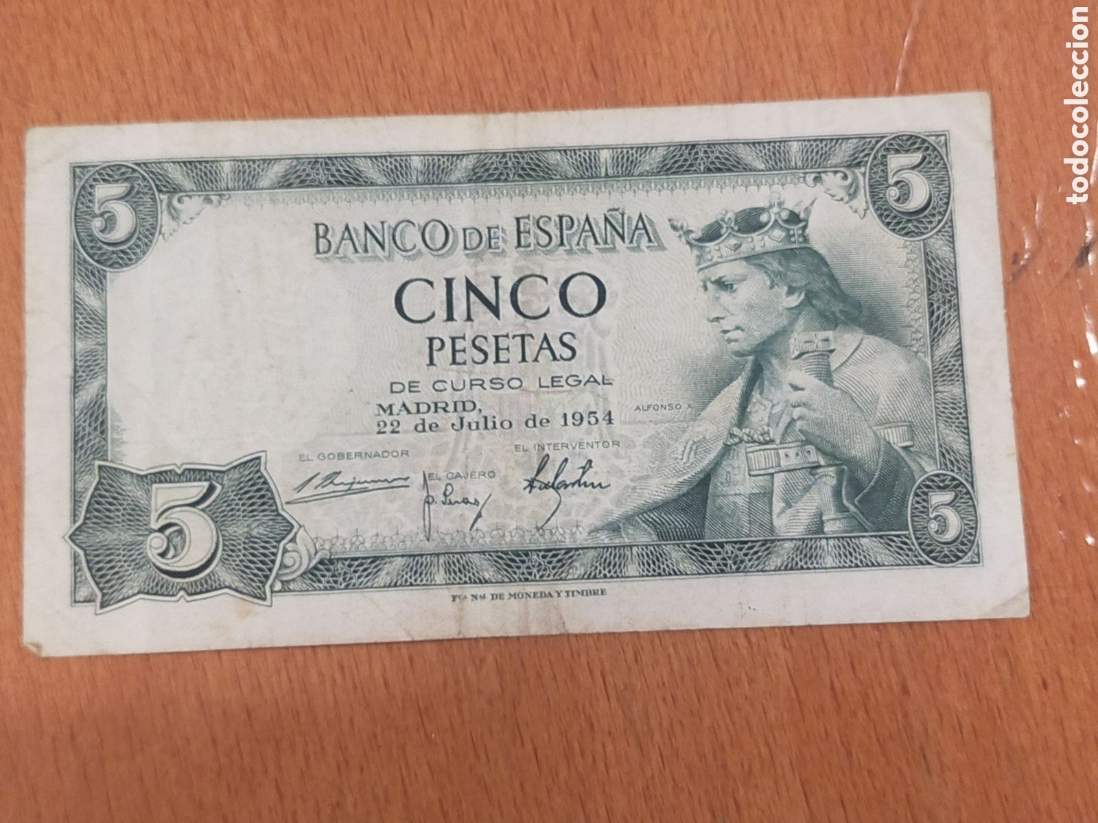 Billetes espa&ntilde;oles: Billete 5 pesetas 1954 , Alfonso el Sabio