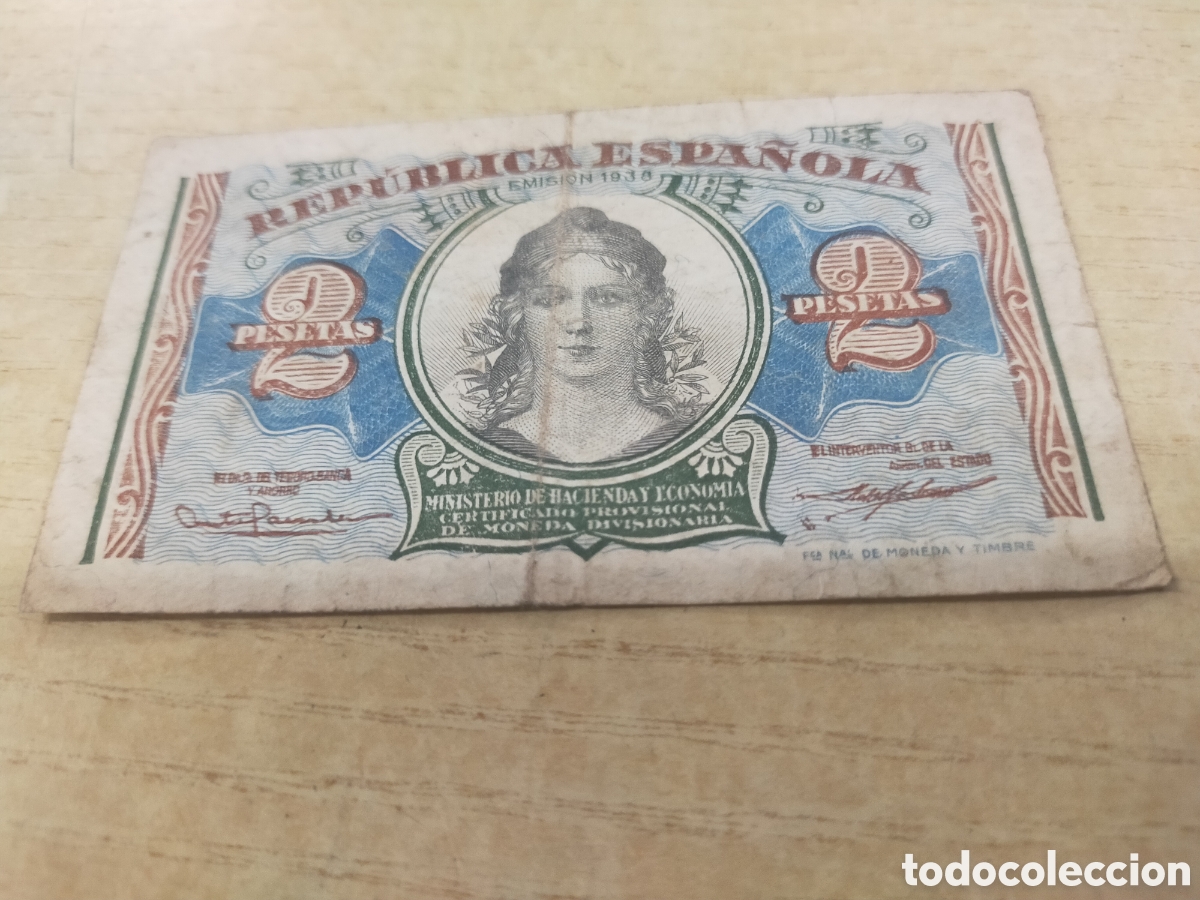Billetes espa&ntilde;oles: Billete 2&euro; , rep&uacute;blica 1938