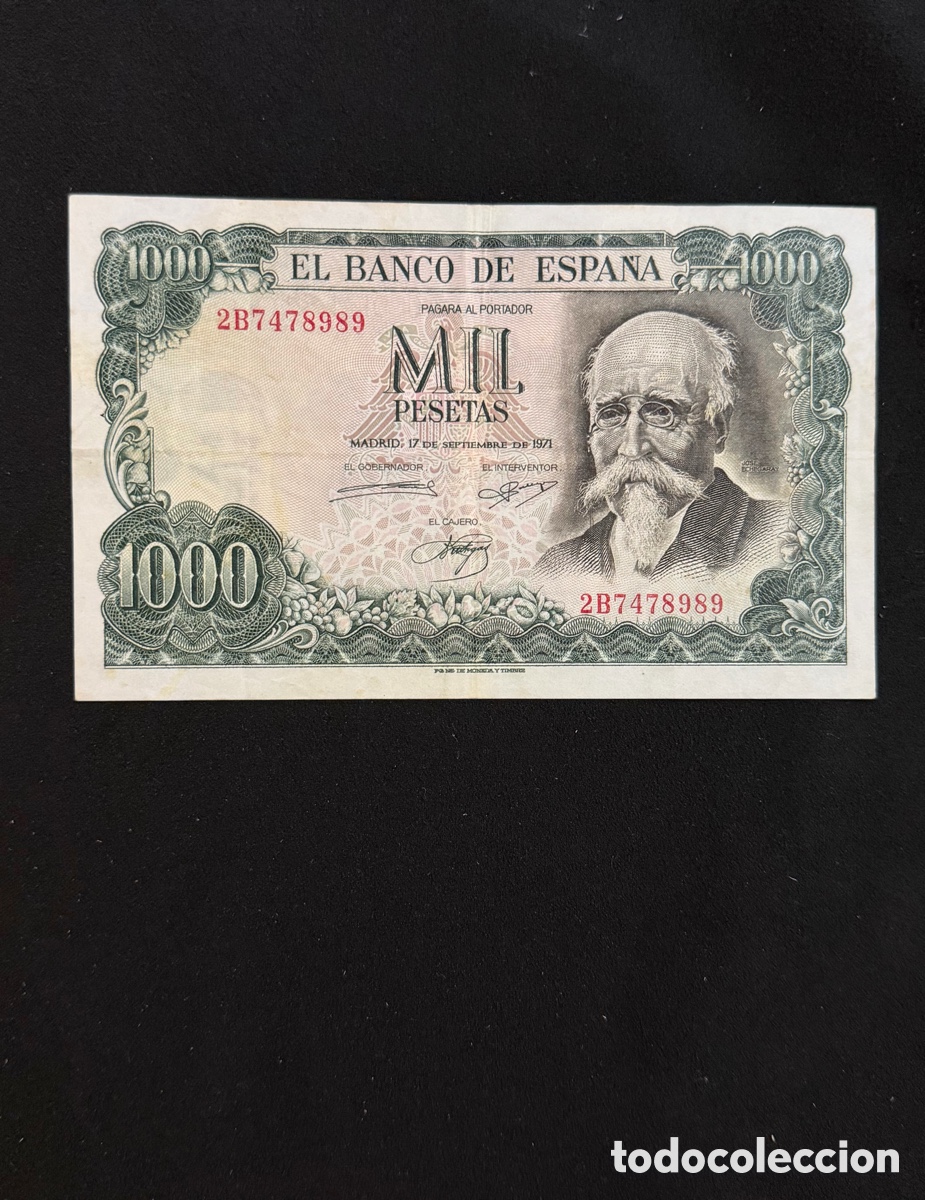 Notas espanholas: Billete de 1000 PESETAS de 1971- Serie 2B. (JOS&Eacute; ECHEGARAY)