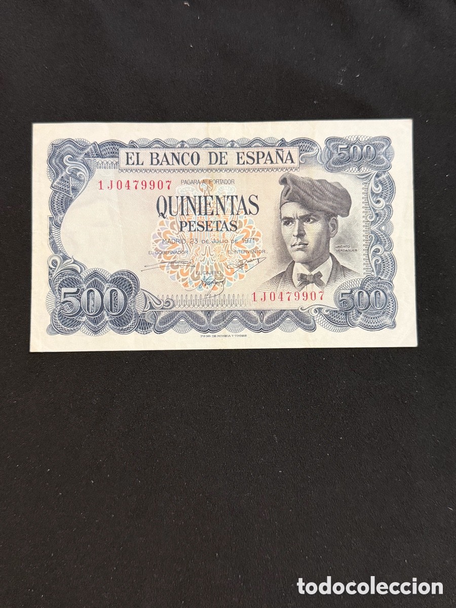 Notas espanholas: Billete de 500 PESETAS de 1971- Serie 1J. (Jacinto verdaguer)
