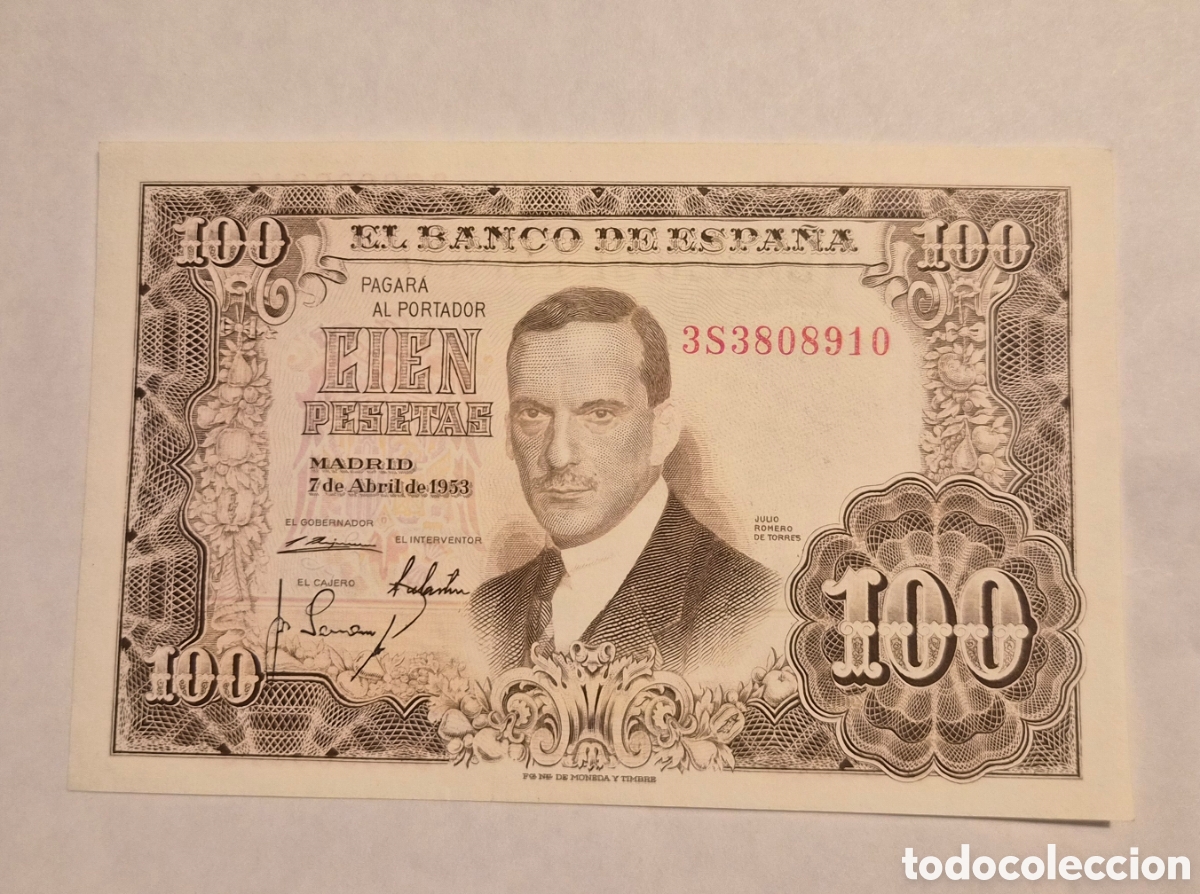 Billetes espa&ntilde;oles: Billete 100 Pesetas 1953 &ndash; Julio Romero de Torres &ndash; Serie 3S &ndash; Sin circular