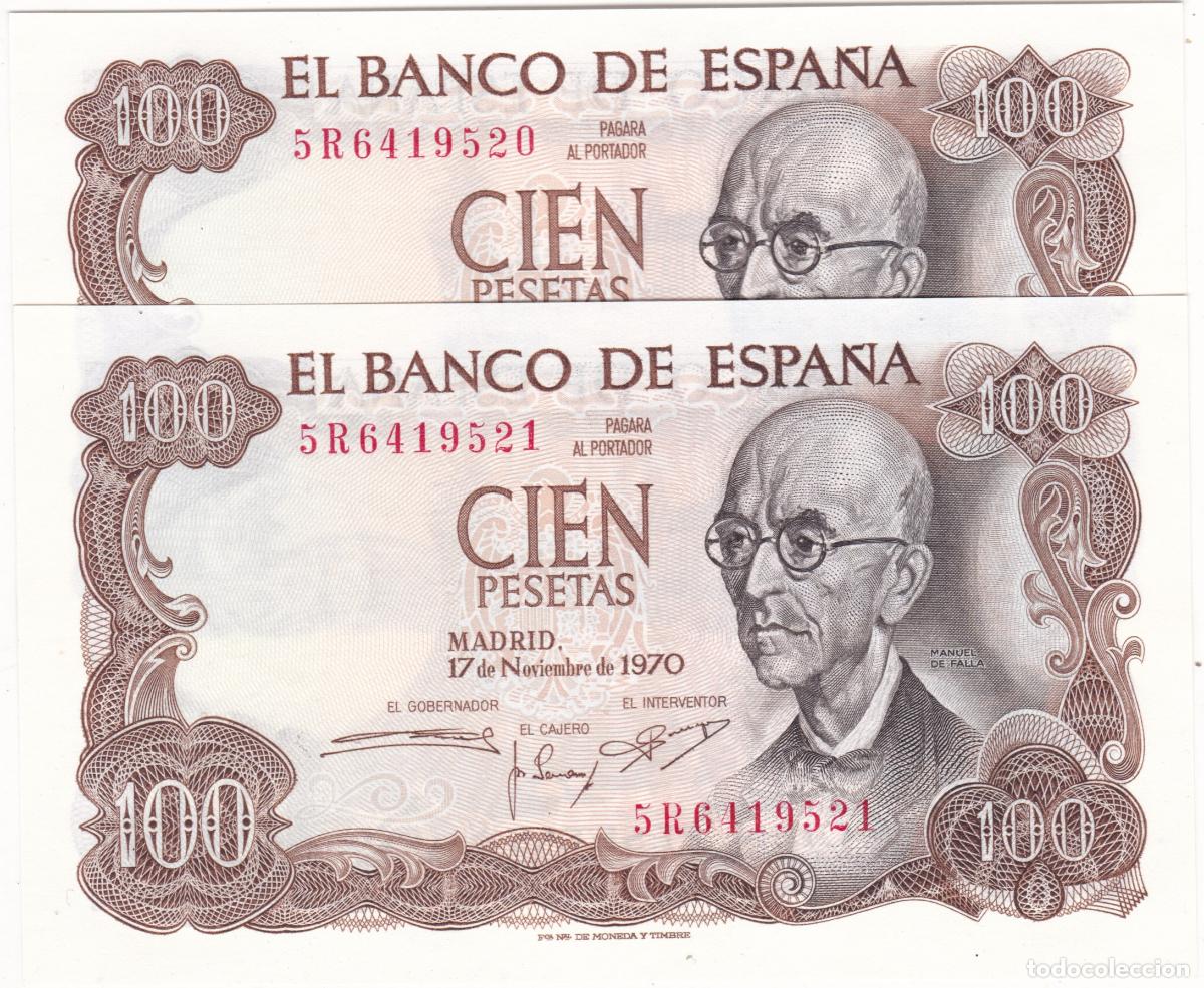 Billetes espa&ntilde;oles: AA35- Dos Billetes 100 Falla. Sin CIRCULAR. Numeraci&oacute;n Consecutiva