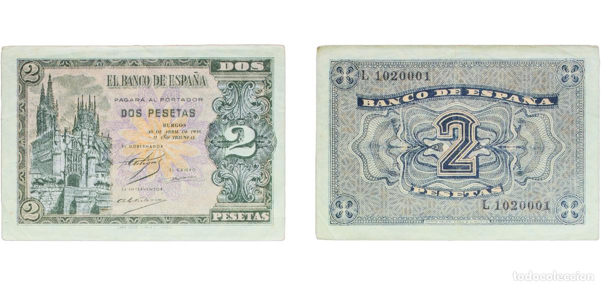Billetes espa&ntilde;oles: Spain Nationalist Government 1938 2 Pesetas (Bank of Spain) Paper (140000000) VF P 109a