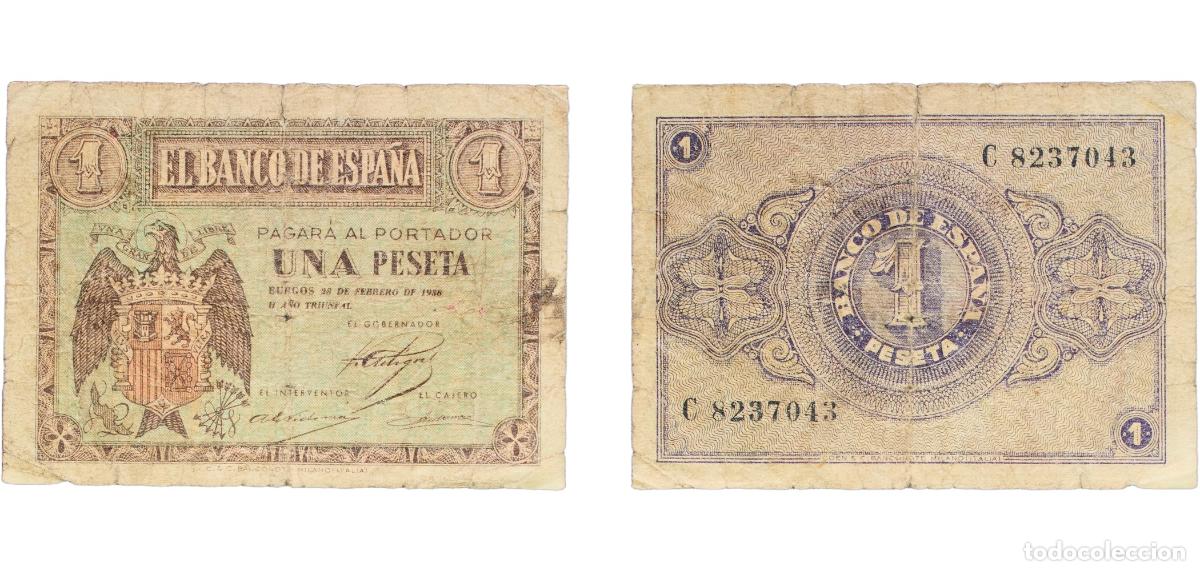 Billetes espa&ntilde;oles: Spain Nationalist Government 1938 1 Peseta (Bank of Spain, 28 de Febrero) Paper (62000000) F P 107a