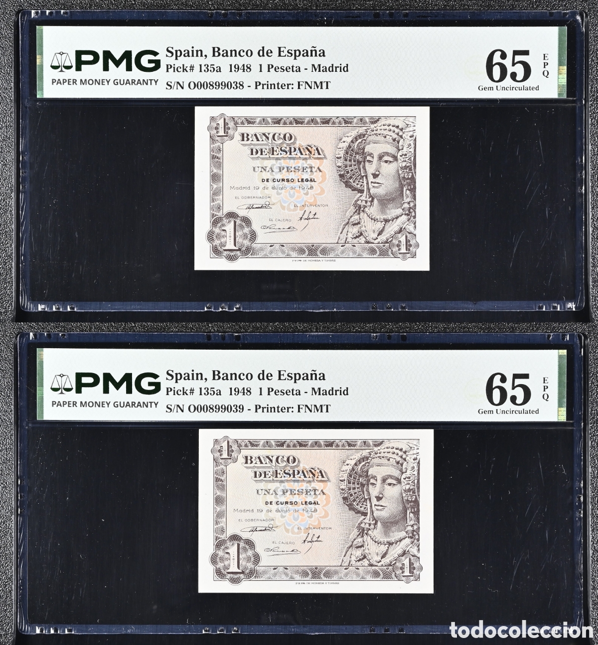 Billetes espa&ntilde;oles: Pareja peseta 1948 serie O ultima sc pmg