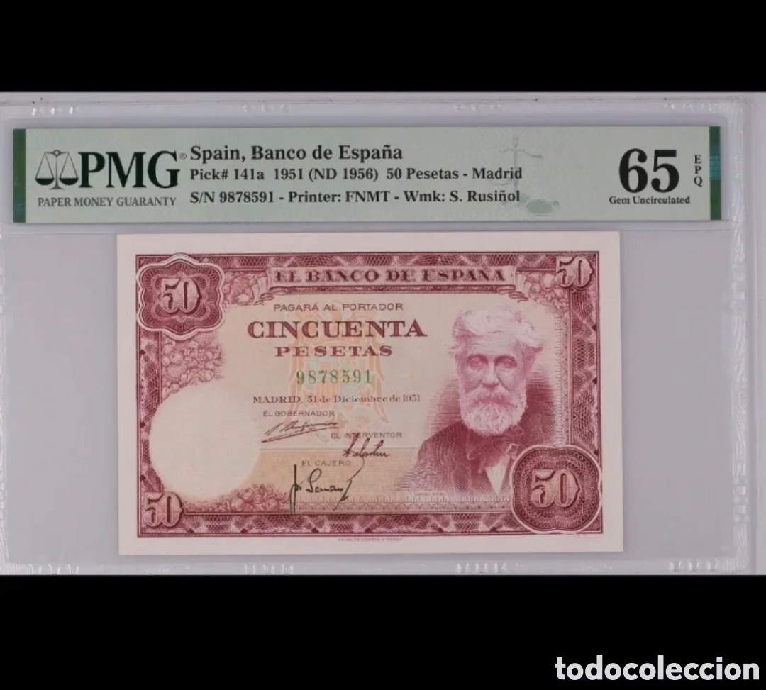 Billetes espa&ntilde;oles: 50 pesetas 1951 sin serie sc pmg