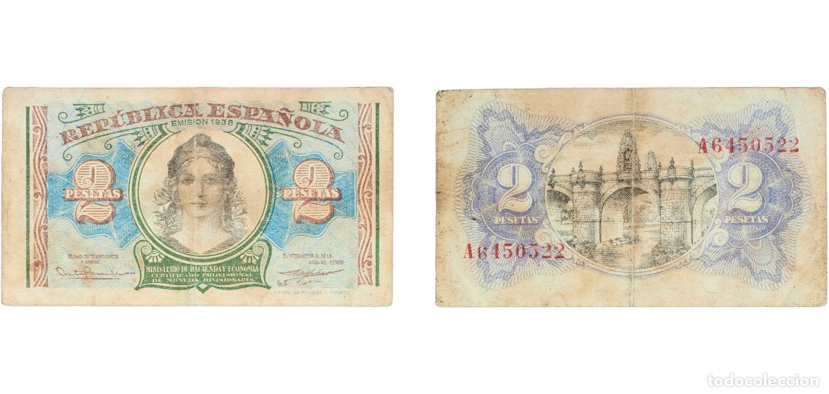 Billetes espa&ntilde;oles: Spain Second Republic 1938 2 Pesetas Paper (20000000) F P 95