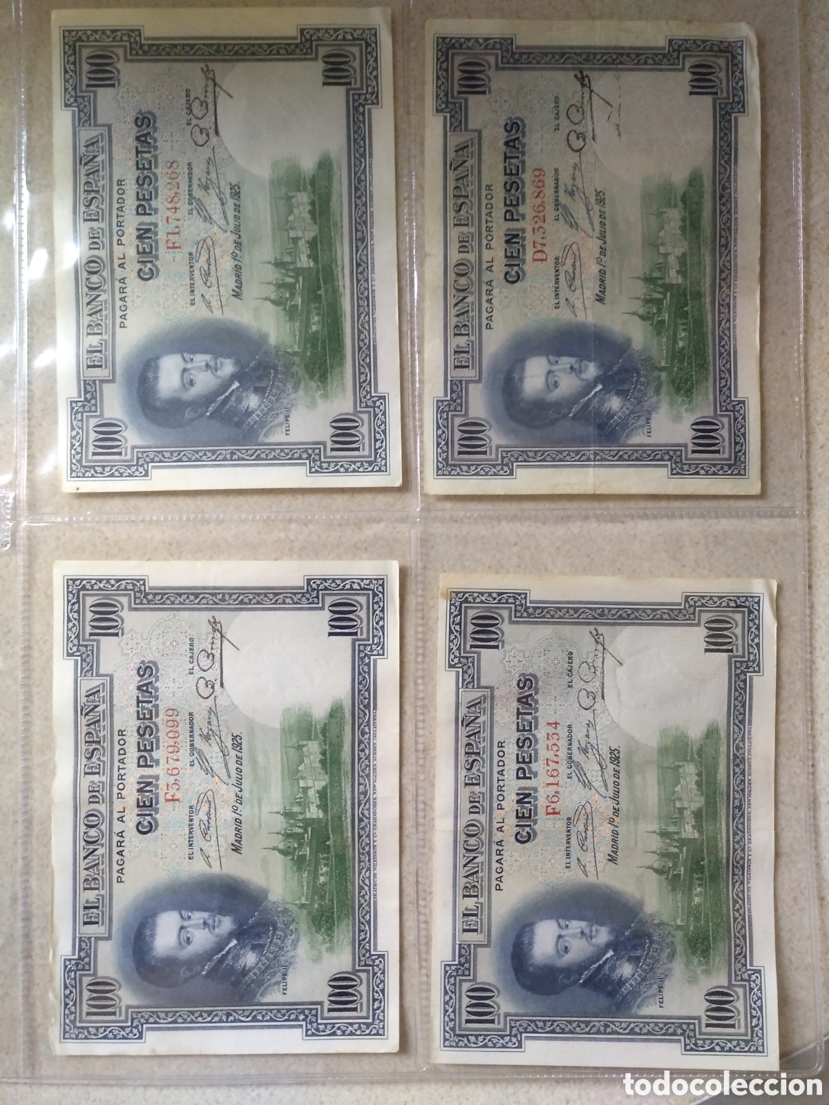 Billetes espa&ntilde;oles: 4 BILLETES DE 100 PESETAS DEL 1 DE JULIO DE 1925 SEGUNDO LOTE