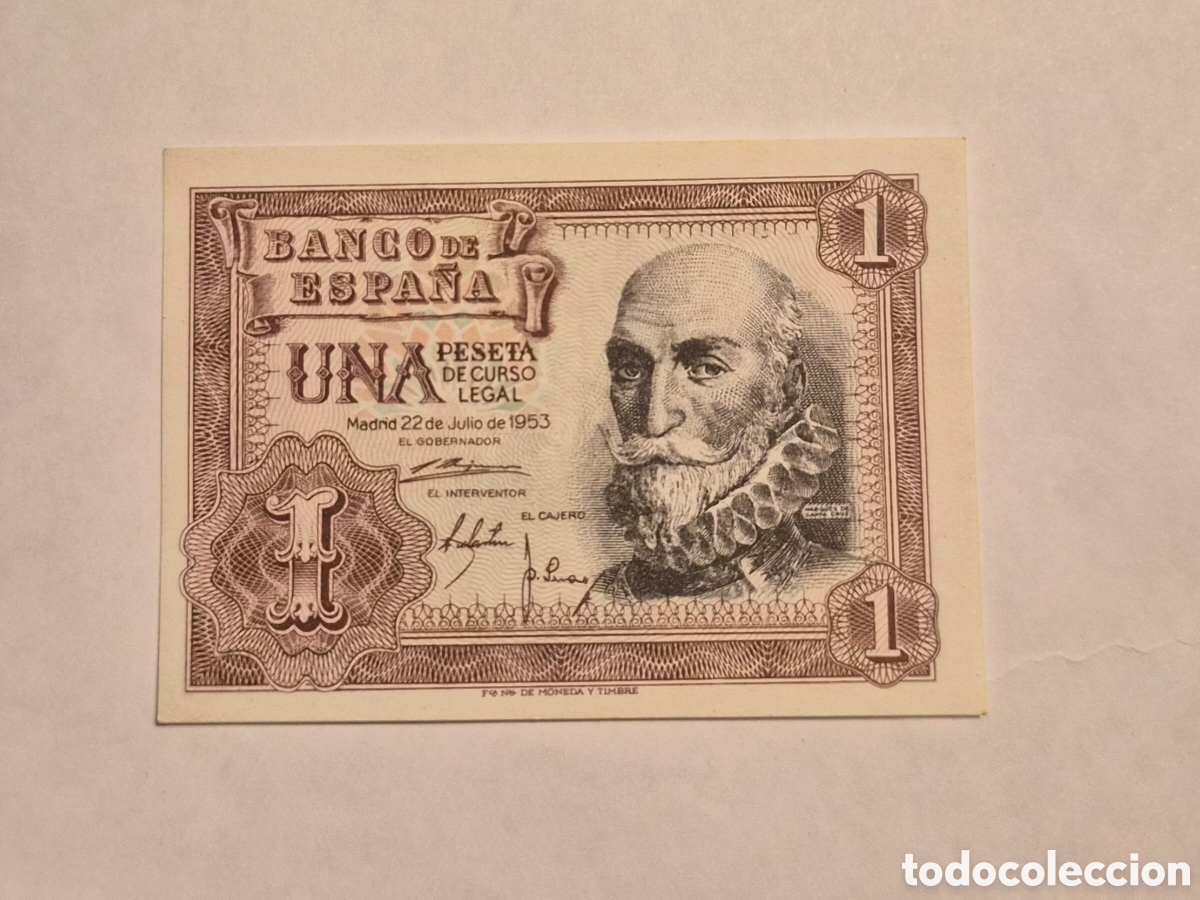 Billetes espa&ntilde;oles: Billete 1 Peseta 1953 &ndash; Marqu&eacute;s de Santa Cruz &ndash; Serie S &ndash; Banco de Espa&ntilde;a