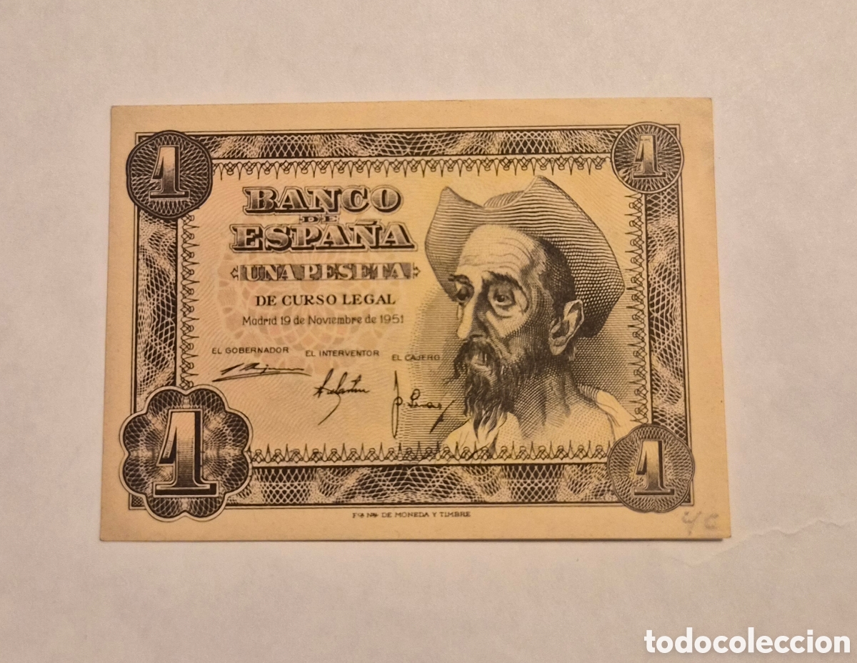 Billetes espa&ntilde;oles: Billete 1 Peseta 1951 &ndash; Don Quijote &ndash; Banco de Espa&ntilde;a