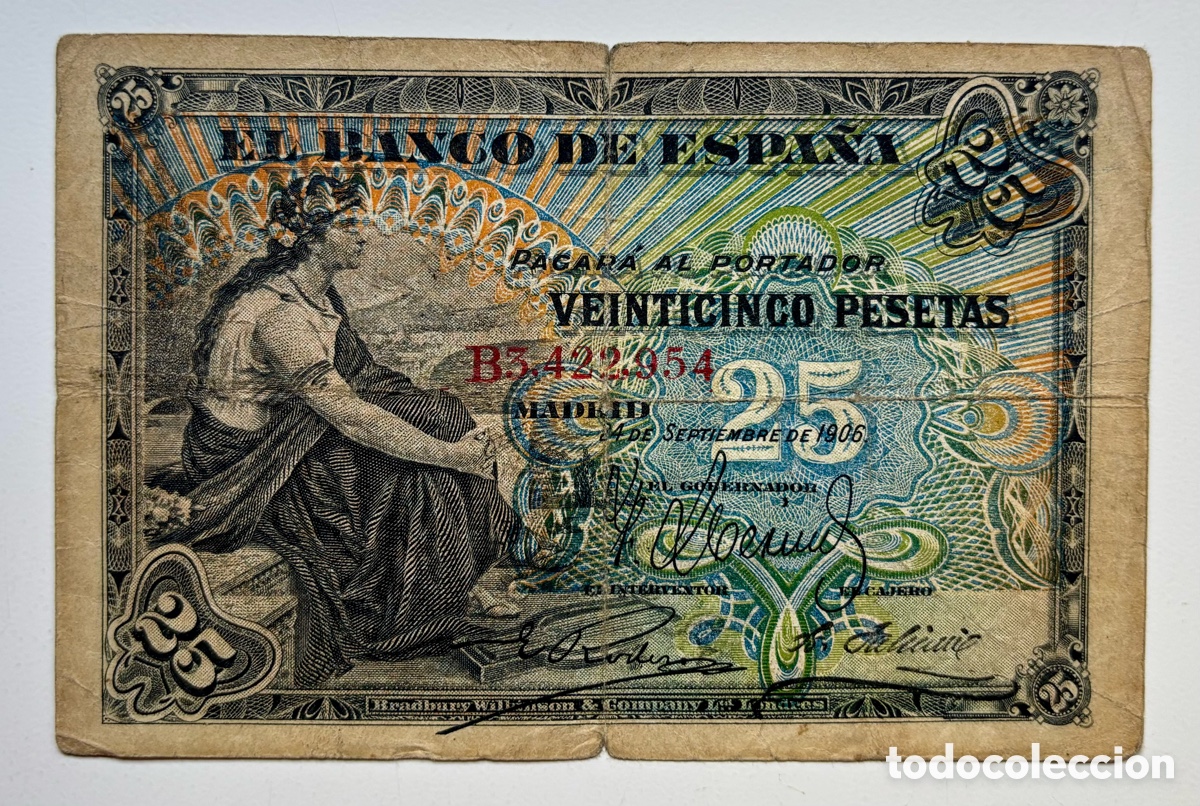 Billetes espa&ntilde;oles: Billete 25 Pesetas 1906 Alegorias