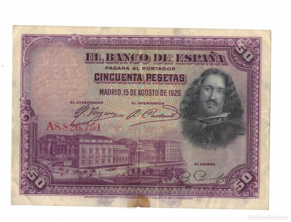 Billetes espa&ntilde;oles: Billete antiguo Banco de Espa&ntilde;a &ndash; 50 Pesetas 1928 Vel&aacute;zquez