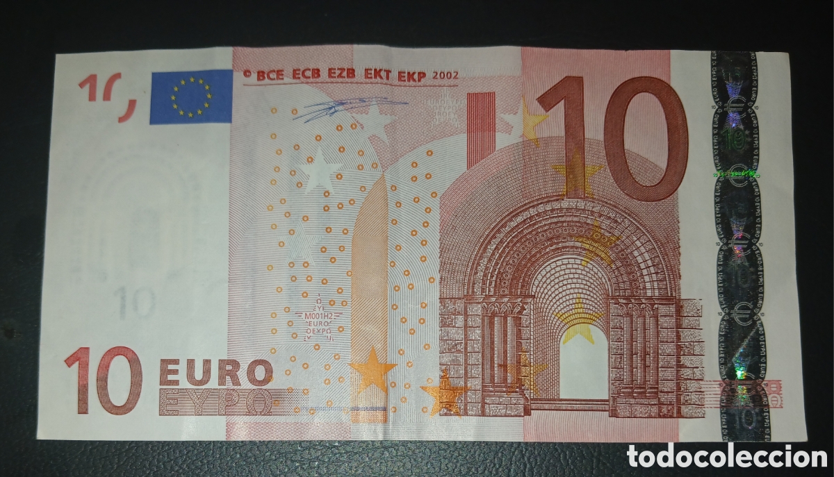 Billetes espa&ntilde;oles: Billete 10 Euros 2002 - Primera Serie (Firma Wim Duisenberg, Plancha M001H2, C&oacute;digo V Espa&ntilde;a)