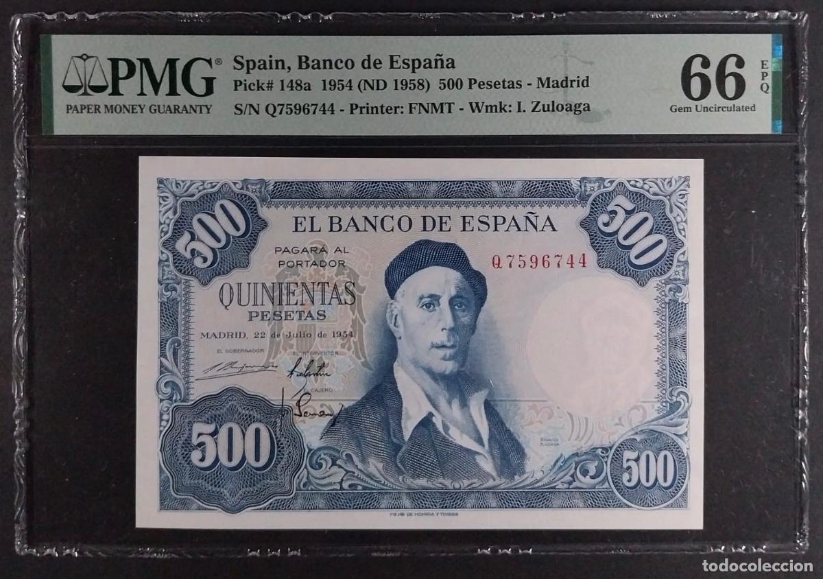 Billetes espa&ntilde;oles: PMG 500 PESETAS 1954 ZULOAGA SERIE Q PMG 66 EPQ SIN CIRCULAR