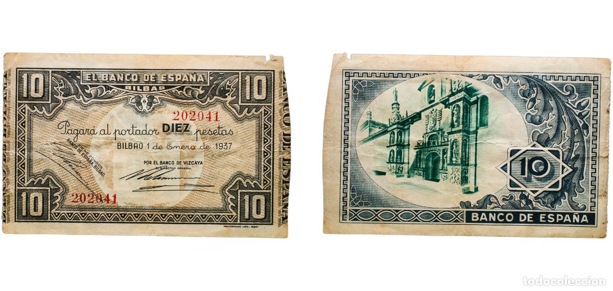 Billetes espa&ntilde;oles: Spain Bilbao, Municipality of Second Republic 1937 10 Pesetas (Banco de Espa&ntilde;a - Bilbao) Paper VF P