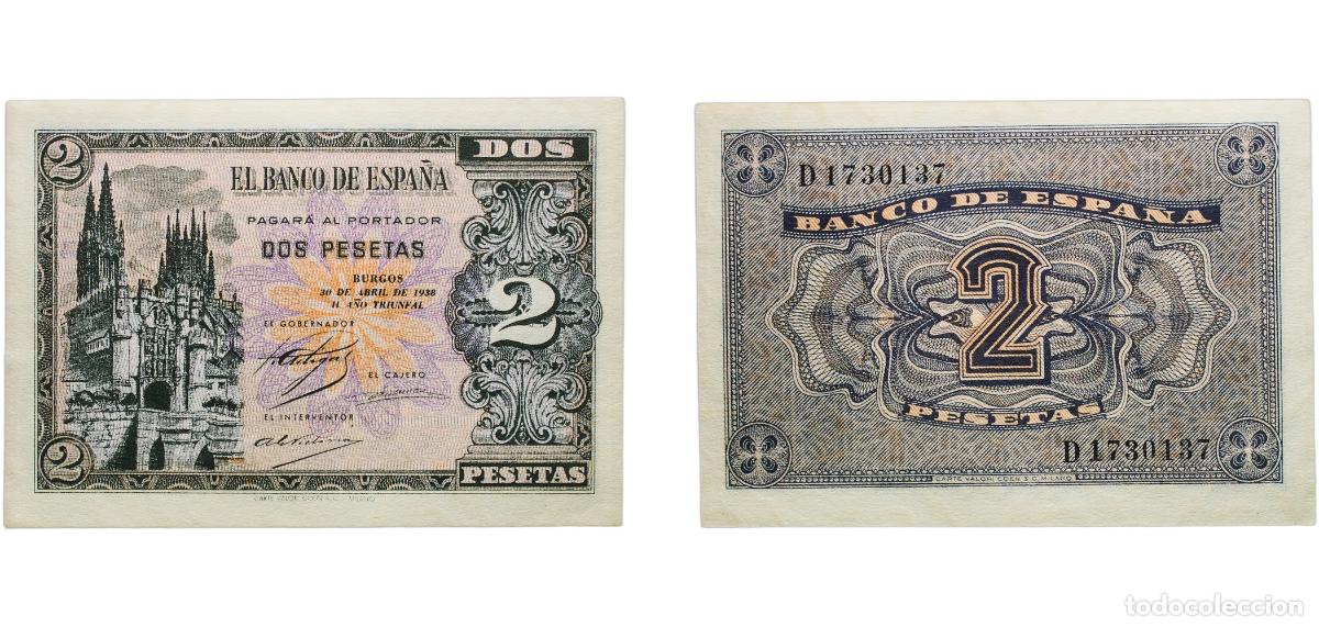 Billetes espa&ntilde;oles: Spain Nationalist Government 1938 2 Pesetas Paper (140000000) XF P 109a