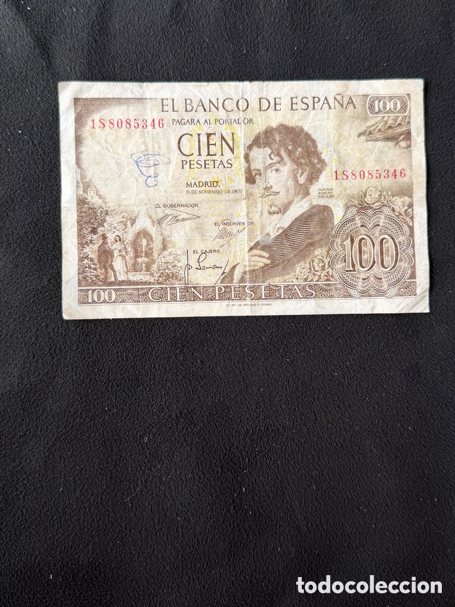 Billetes espa&ntilde;oles: Billete de 100 PESETAS de 1965- Serie 1S. (GUSTAVO ADOLFO BECQUER)
