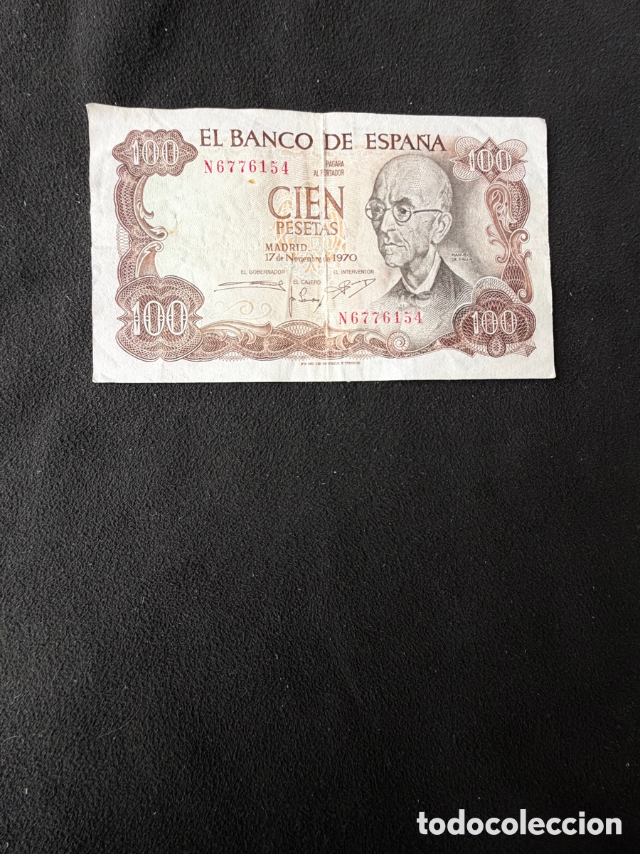 Billetes espa&ntilde;oles: Billete de 100 PESETAS de 1970- Serie N- MANUEL DE FALLA