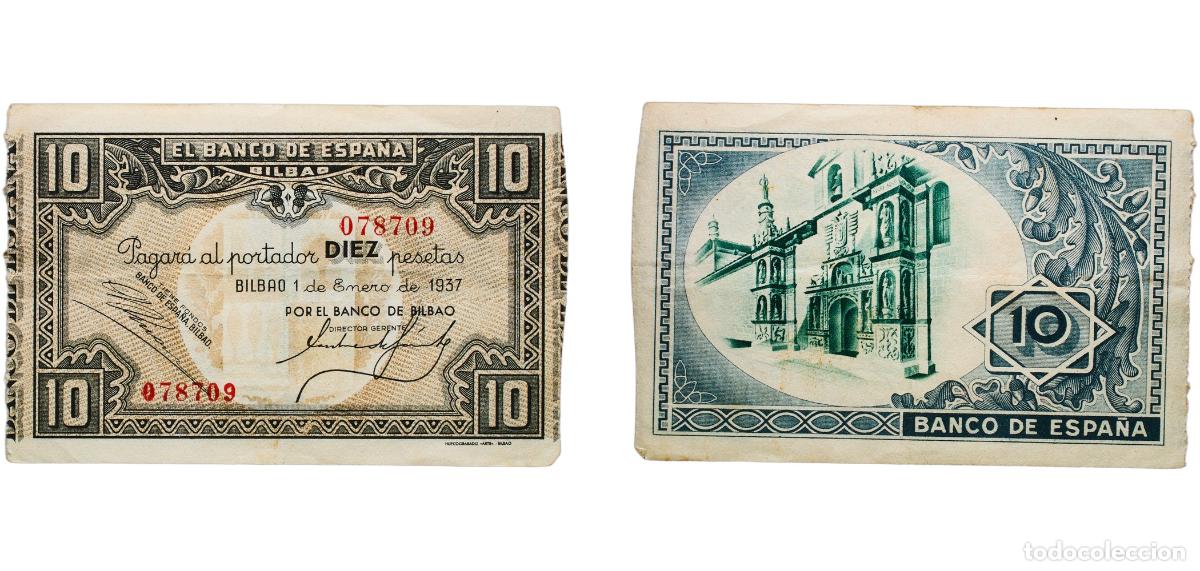 Billetes espa&ntilde;oles: Spain Bilbao, Municipality of Second Republic 1937 10 Pesetas (Banco de Espa&ntilde;a - Bilbao) Paper XF P