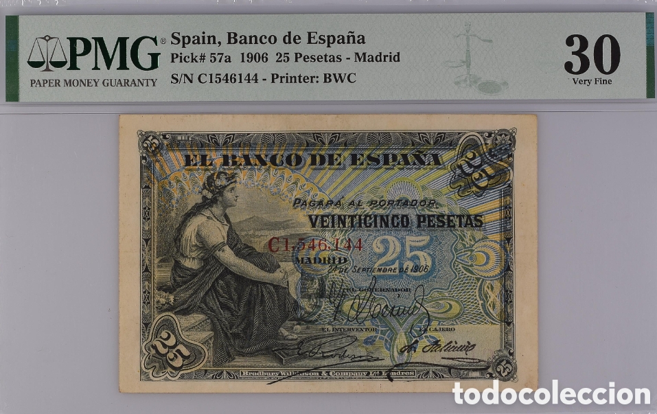 Billetes espa&ntilde;oles: Billete 25 PESETAS, 24 septiembre 1906, PMG 30, serie C