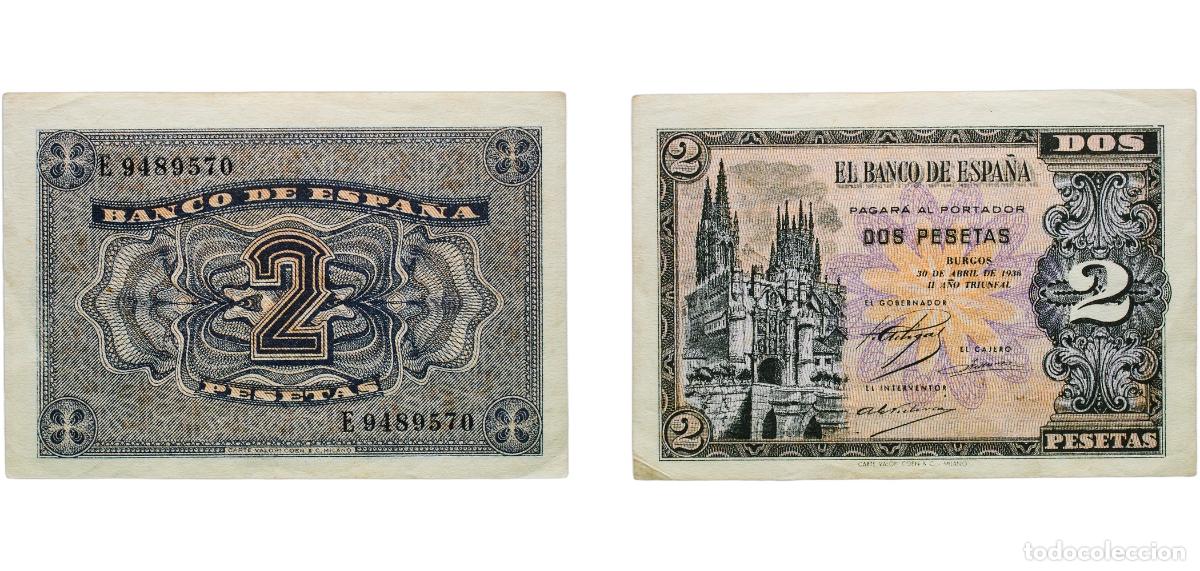 Billetes espa&ntilde;oles: Spain Nationalist Government 1938 2 Pesetas Paper (140000000) XF P 109a