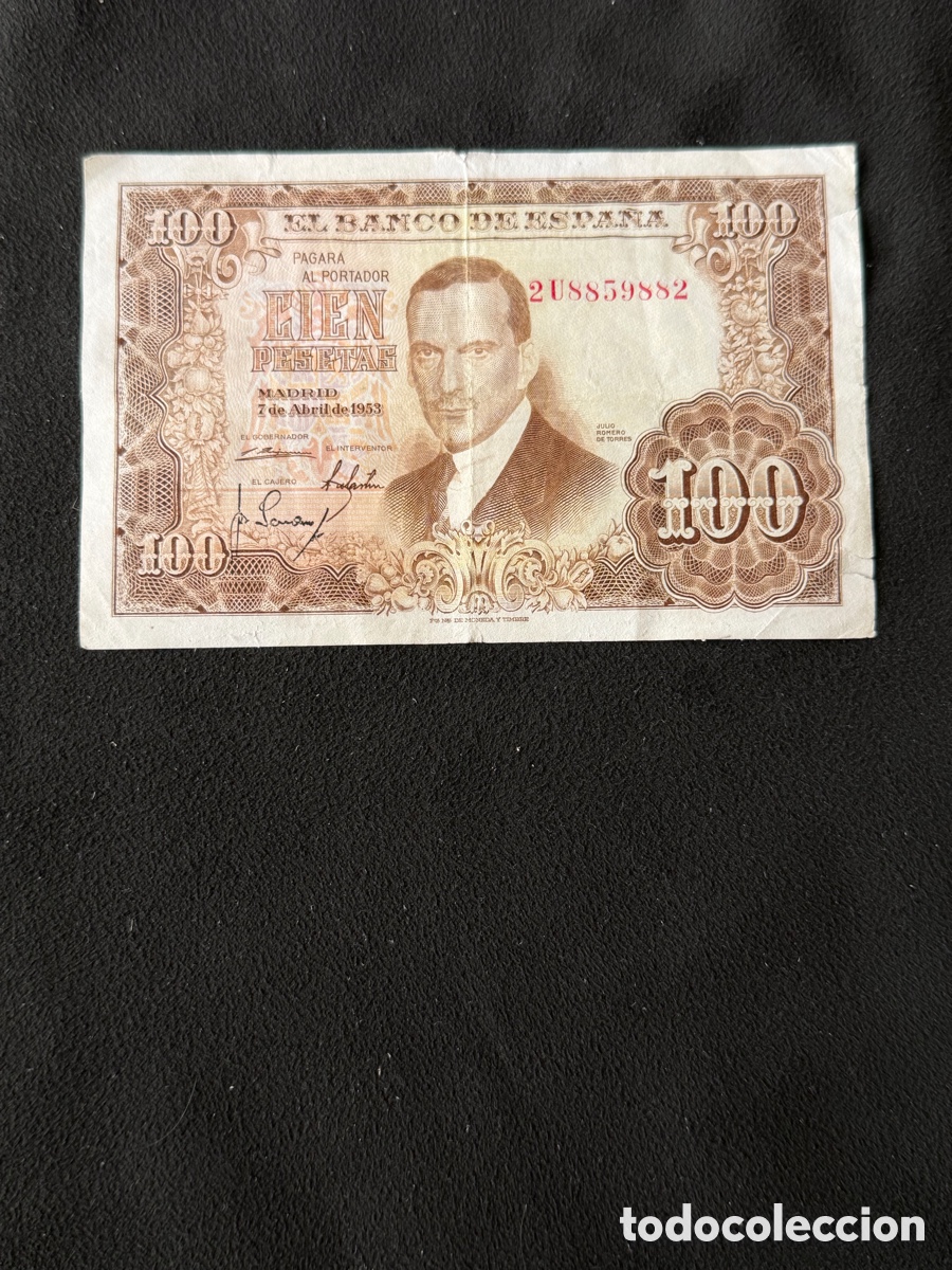 Billetes espa&ntilde;oles: Billete 100 PESETAS de 1953. Serie 2U