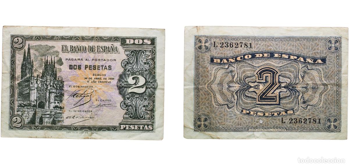 Billetes espa&ntilde;oles: Spain Nationalist Government 1938 2 Pesetas Paper (140000000) VF P 109a
