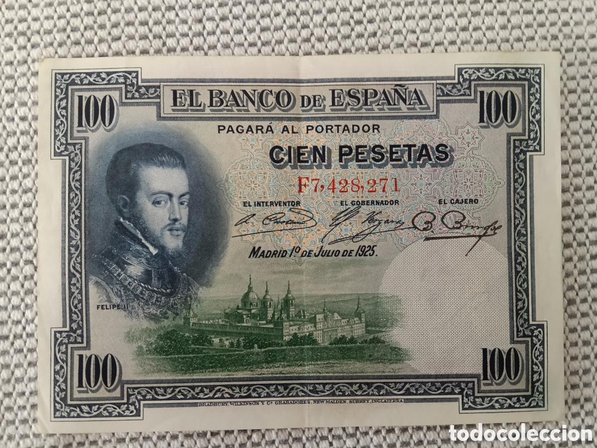 Billetes espa&ntilde;oles: Billete 100 Pesetas 1925 (Felipe II) - Banco de Espa&ntilde;a Original Serie F