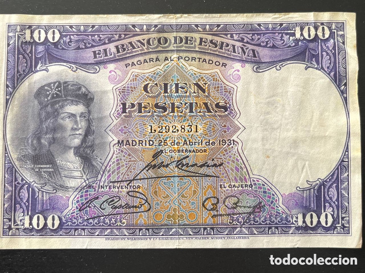 Billetes espa&ntilde;oles: LOTE 2 BILLETES 100 PESETAS 1931 &ndash; GONZALO FERN&Aacute;NDEZ DE C&Oacute;RDOBA &ndash; BANCO DE ESPA&Ntilde;A