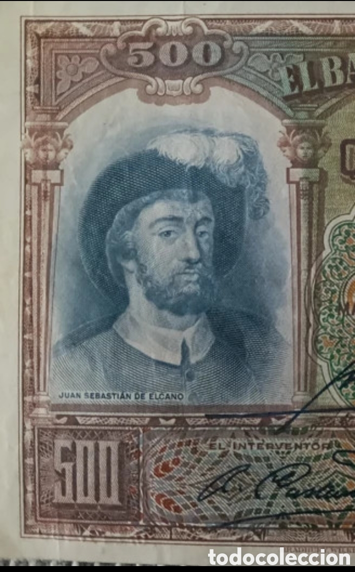 Billetes espa&ntilde;oles: Billete sin serie de 500 Pesetas 1931 (Elcano) - II Rep&uacute;blica Espa&ntilde;ola Original + Regalo Billete