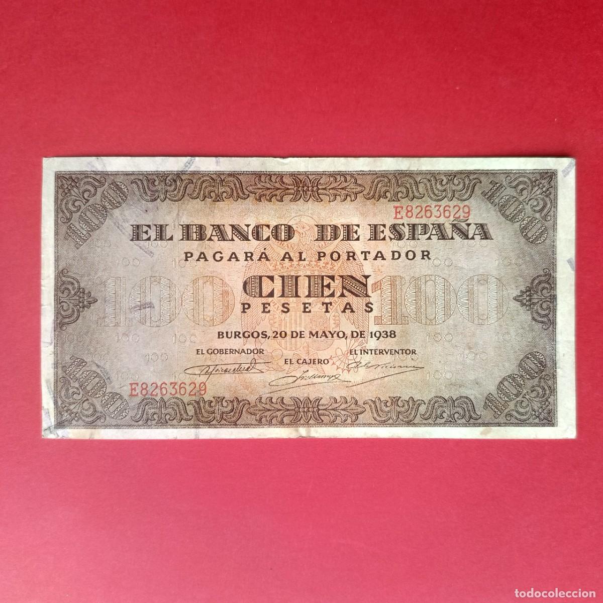 Billetes espa&ntilde;oles: SPAIN P-113a BILLETE 100 PESETAS 1938 BURGOS CIRCULADO SERIE E 8263629 R12499